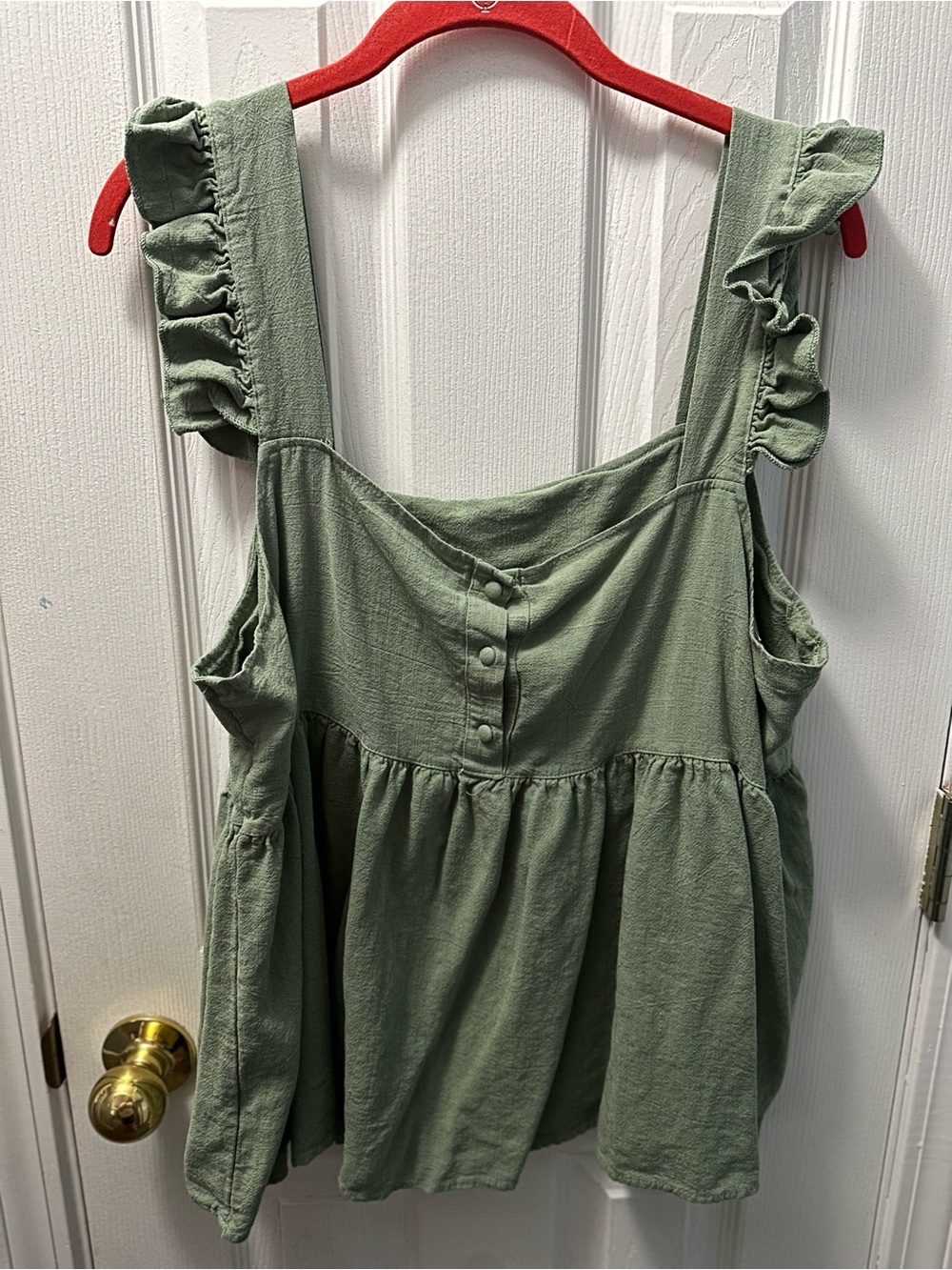 Green Ruffle-Strap Tank Top with Front Buttons